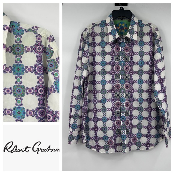 Robert Graham Mens 2XL Euro Fit Long‎ Sleeve Button Down Shirt Geometric Print